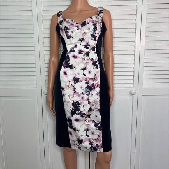New BLACK HALO Hibiscus Coast Floral Sheath Dress Size 8 - Picture 2 of 7
